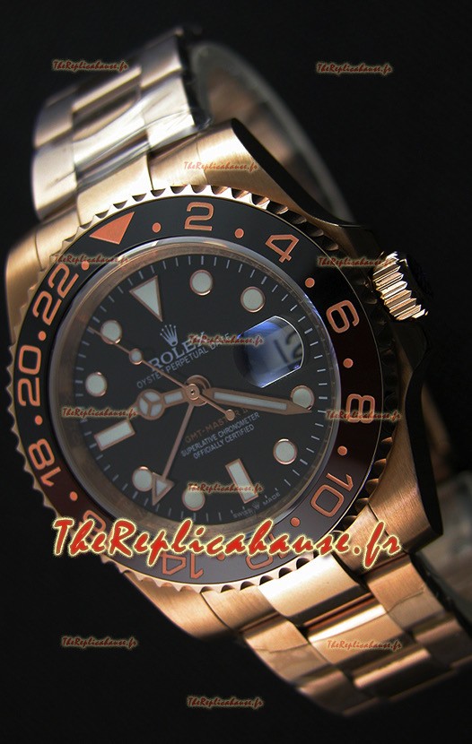 Réplique de montre Rolex GMT Masters japonaise dans un boîtier en or rose