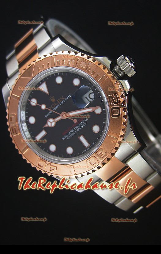 Réplique japonaise de la Rolex Yachtmaster avec boîtier en or rose bicolore et cadran brun - 40MM