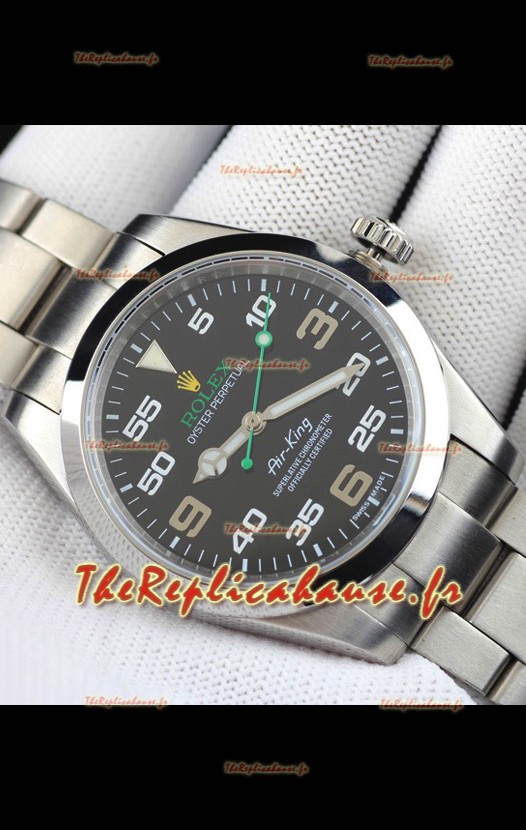 Réplique de montre Rolex Air King à mouvement japonais, boîtier en acier inoxydable, cadran noir, 40 mm