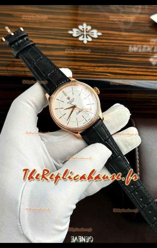 Rolex Cellini Date Ref#50505 Réplique 1:1 Or Rose Acier Cadran Blanc 