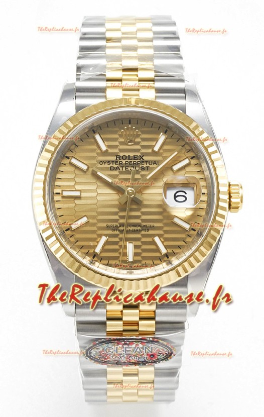 Rolex Super Clone Datejust ETA 3235 Mouvement 36MM Montre Or jaune bicolore Cadran suisse cannelé