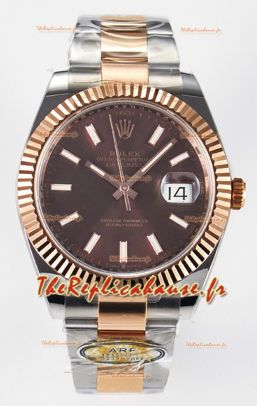 Rolex Super Clone Datejust ETA 3235 Mouvement 41MM Bicolore Plaqué Or Rose Montre Cadran Marron