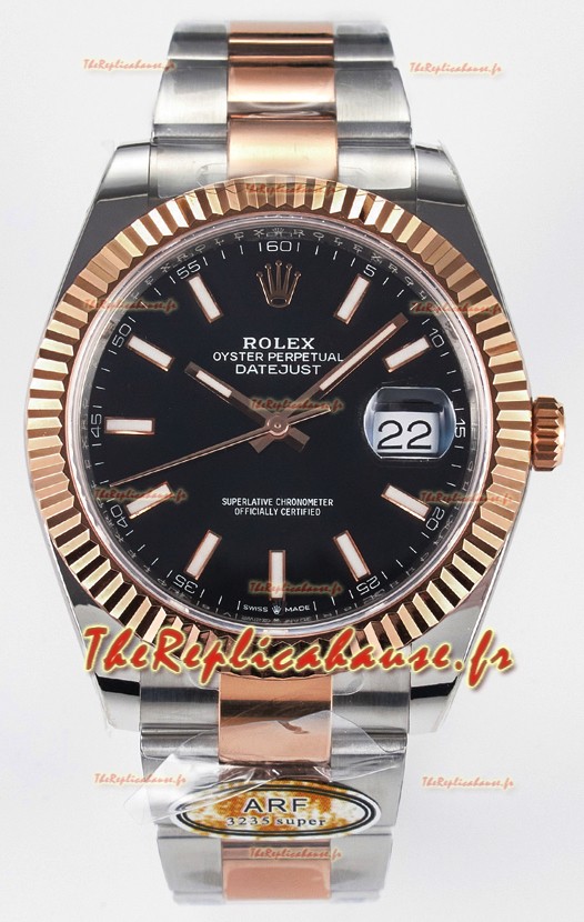 Rolex Super Clone Datejust ETA 3235 Mouvement 41MM Plaqué or rose bicolore Montre cadran noir