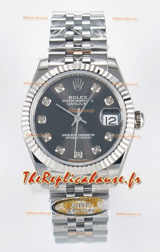 Montre Rolex Super Clone Datejust Mouvement ETA 2688 Boîtier acier inoxydable 31 mm et cadran gris