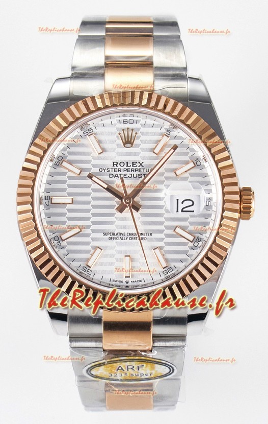 Rolex Super Clone Datejust ETA 3235 Mouvement 41MM Plaqué or rose deux tons Montre à cadran cannelé