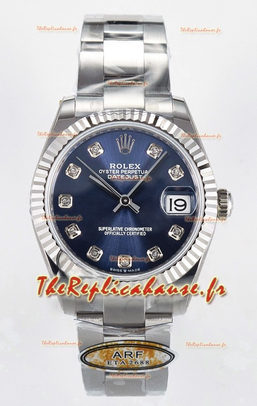 Montre Rolex Super Clone Datejust ETA 2688 Mouvement 31MM Acier inoxydable Cadran Bleu Diamants 