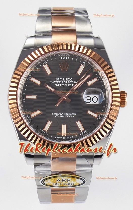 Rolex Super Clone Datejust ETA 3235 Mouvement 41MM Plaqué or rose bicolore Montre à cadran cannelé