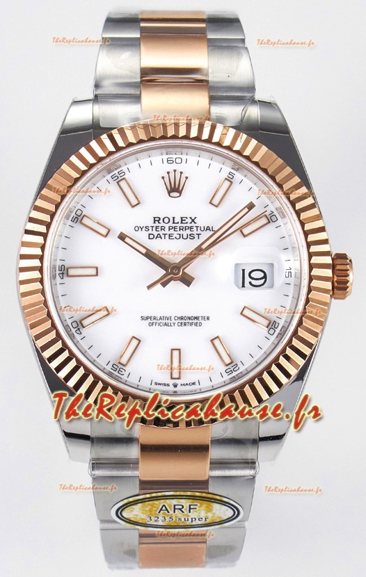 Rolex Super Clone Datejust ETA 3235 Mouvement 41MM Plaqué or rose bicolore Montre à cadran blanc 