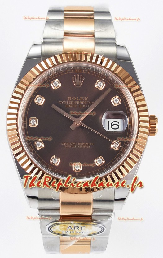 Rolex Super Clone Datejust ETA 3235 Movement 41MM Montre à cadran marron plaqué or rose bicolore