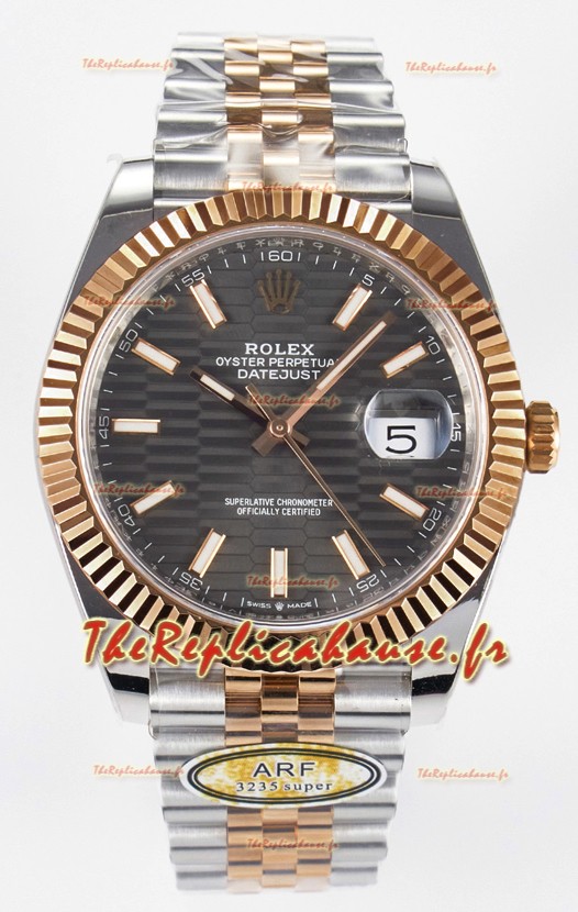 Rolex Super Clone Datejust ETA 3235 Mouvement 41MM Plaqué or rose bicolore Montre à cadran cannelé