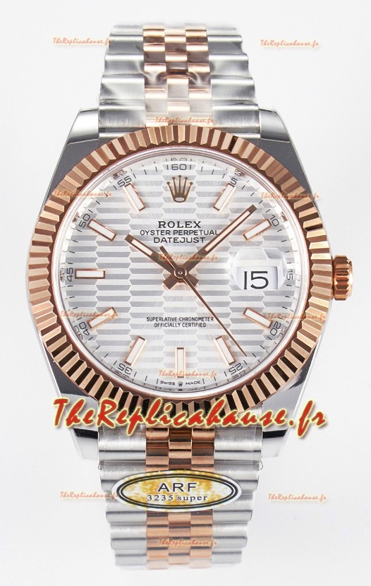 Rolex Super Clone Datejust ETA 3235 Mouvement 41MM Plaqué or rose bicolore Montre à cadran cannelé