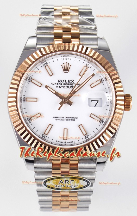 Rolex Super Clone Datejust ETA 3235 Mouvement 41MM Plaqué or rose bicolore Montre à cadran blanc