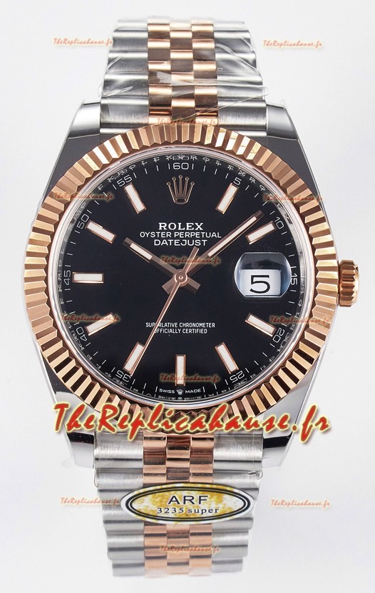 Montre Rolex Super Clone Datejust ETA 3235 Mouvement 41MM Plaqué or rose bicolore Cadran noir