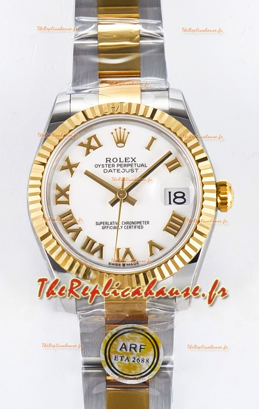 Rolex Super Clone Datejust ETA 2688 Mouvement 31MM Or Jaune bicolore Cadran Blanc Suisse
