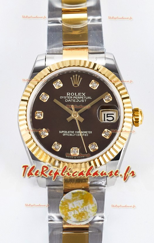 Rolex Super Clone Datejust ETA 2688 Mouvement 31MM or jaune bicolore cadran suisse brun