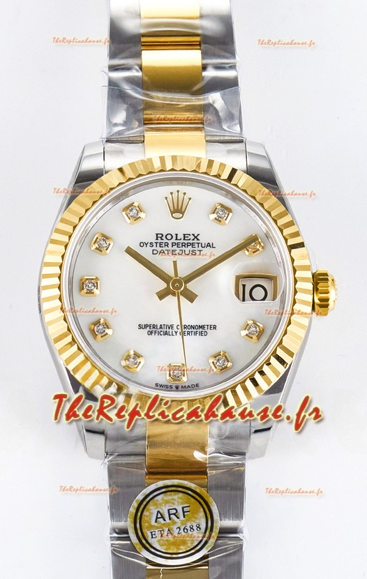 Rolex Super Clone Datejust Mouvement ETA 2688 31MM Or Jaune Deux tons Cadran Suisse Perle