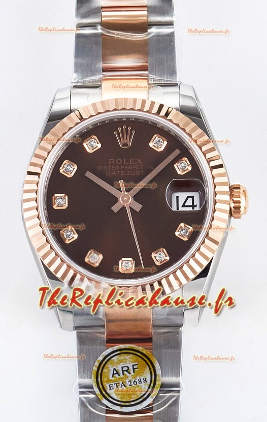 Rolex Super Clone Datejust ETA 2688 Mouvement 31MM Bicolore Or Rose Suisse Cadran Brun