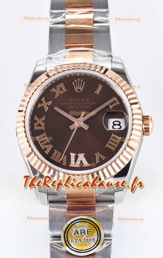 Rolex Super Clone Datejust ETA 2688 Mouvement 31MM Or Rose bicolore Suisse Cadran Marron