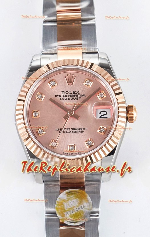 Rolex Super Clone Datejust Mouvement ETA 2688 31MM Boîtier et cadran en or rose bicolore 