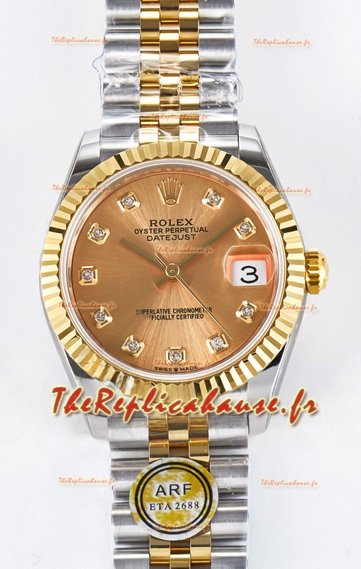 Rolex Super Clone Datejust ETA 2688 Mouvement 31MM Boîtier et cadran en or jaune bicolore 