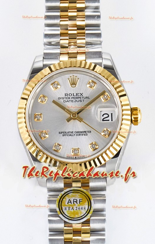 Rolex Super Clone Datejust ETA 2688 Mouvement 31MM Or Jaune bicolore Cadran Acier