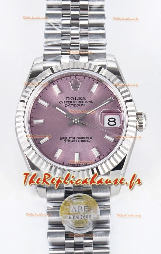 Montre Rolex Super Clone Datejust ETA 2688 Mouvement 31MM Acier inoxydable Cadran Rose 