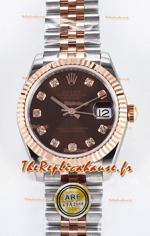 Rolex Super Clone Datejust ETA 2688 Mouvement 31MM Or Rose bicolore Suisse Cadran marron