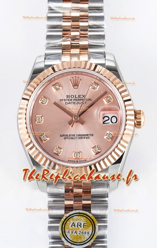 Rolex Super Clone Datejust ETA 2688 Mouvement 31MM Deux tons Or Rose Suisse Cadran Champagne