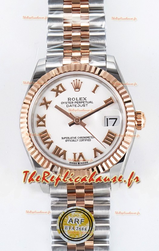 Rolex Super Clone Datejust ETA 2688 Mouvement 31MM Or Rose bicolore Suisse Cadran Blanc