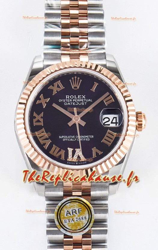 Rolex Super Clone Datejust ETA 2688 Mouvement 31MM Or Rose bicolore Suisse Cadran Violet