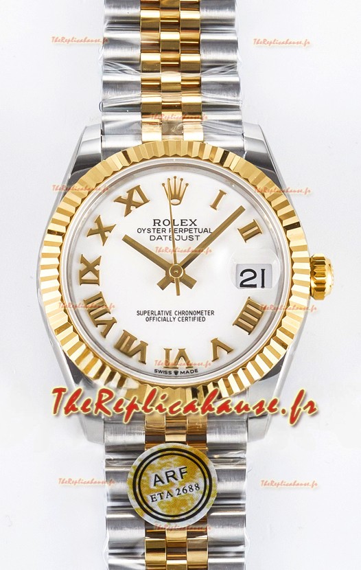 Rolex Super Clone Datejust ETA 2688 Mouvement 31MM Or jaune bicolore Cadran blanc suisse