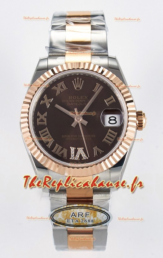 Rolex Super Clone Datejust ETA 2688 Mouvement 31MM Or Rose bicolore Cadran Suisse Marron