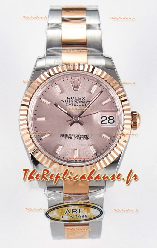 Rolex Super Clone Datejust ETA 2688 Mouvement 31MM Or Rose bicolore Suisse Cadran Champagne