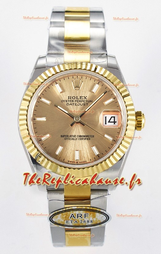 Rolex Super Clone Datejust ETA 2688 Mouvement 31MM Or Jaune bicolore Montre et cadran