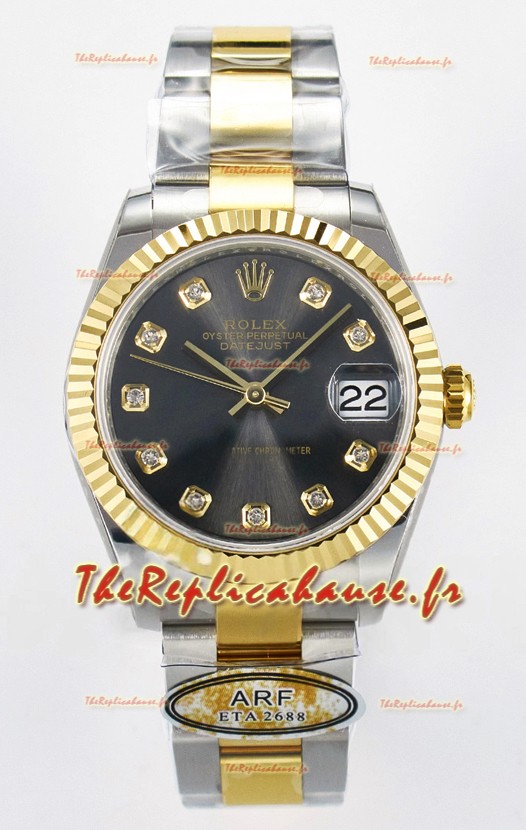 Rolex Super Clone Datejust Mouvement ETA 2688 31MM Or jaune bicolore Cadran gris