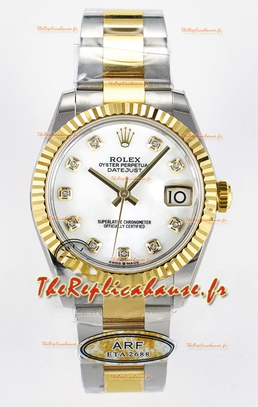 Rolex Super Clone Datejust ETA 2688 Mouvement 31MM Or Jaune Deux tons Cadran Peau