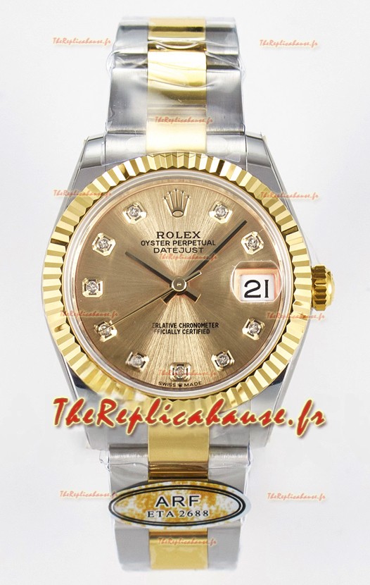Rolex Super Clone Datejust ETA 2688 Mouvement 31MM Or Jaune bicolore Montre et cadran