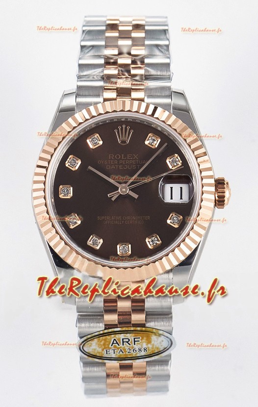 Rolex Super Clone Datejust ETA 2688 Mouvement 31MM Or Rose bicolore Suisse Cadran Brun