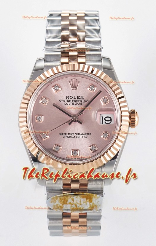 Rolex Super Clone Datejust ETA 2688 Mouvement 31MM Or Rose bicolore Suisse Cadran Champagne