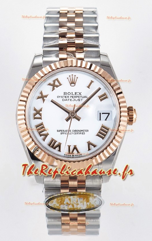 Rolex Super Clone Datejust ETA 2688 Mouvement 31MM Or Rose bicolore Suisse Cadran Blanc