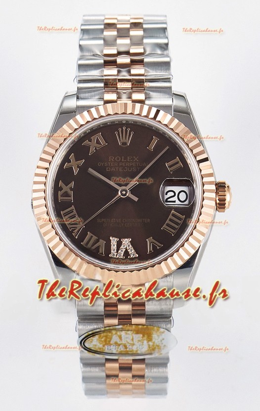 Rolex Super Clone Datejust ETA 2688 Mouvement 31MM Or Rose bicolore Suisse Cadran Brun