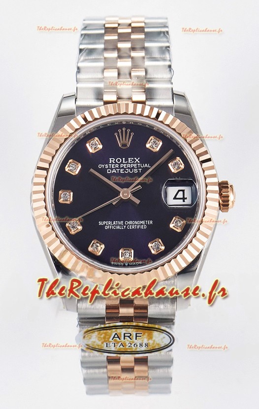 Rolex Super Clone Datejust ETA 2688 Mouvement 31MM or rose bicolore cadran violet suisse