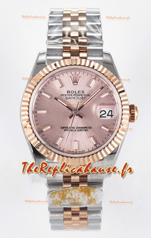Rolex Super Clone Datejust ETA 2688 Mouvement 31MM Or Rose bicolore Suisse Cadran Champagne