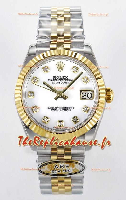 Rolex Super Clone Datejust ETA 2688 Mouvement 31MM Or Jaune Deux tons Cadran Blanc Suisse