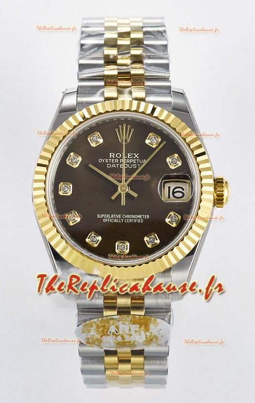 Rolex Super Clone Datejust ETA 2688 Mouvement 31MM or jaune bicolore cadran suisse marron