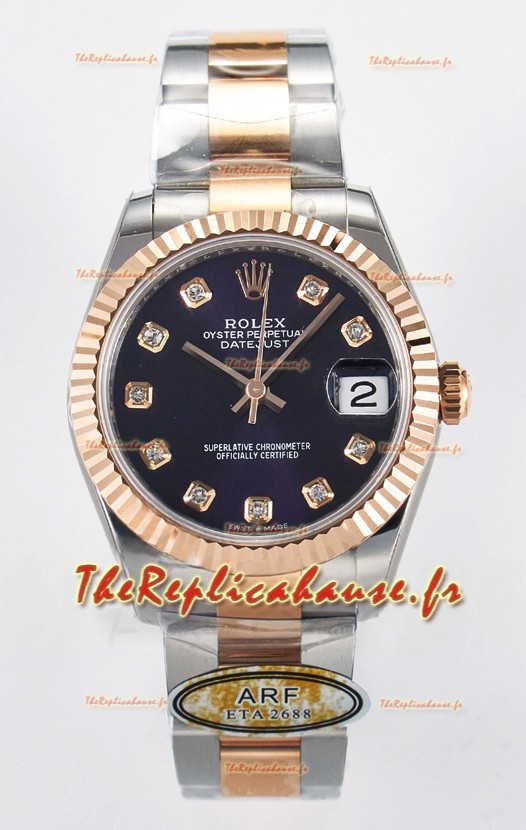 Rolex Super Clone Datejust ETA 2688 Mouvement 31MM or rose bicolore cadran suisse violet