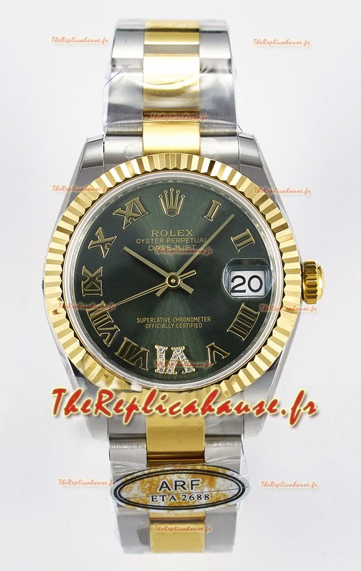 Rolex Super Clone Datejust ETA 2688 Mouvement 31MM Or Jaune Deux tons Cadran Vert Suisse 