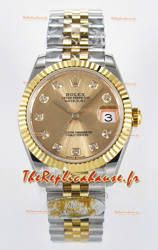 Rolex Super Clone Datejust Mouvement ETA 2688 31MM Boîtier et cadran en or jaune bicolore 