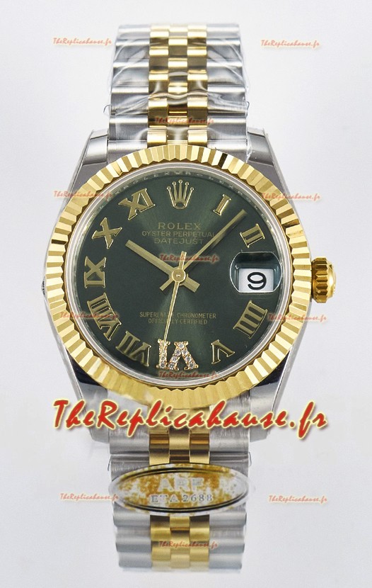 Rolex Super Clone Datejust ETA 2688 Mouvement 31MM or jaune bicolore cadran vert suisse 
