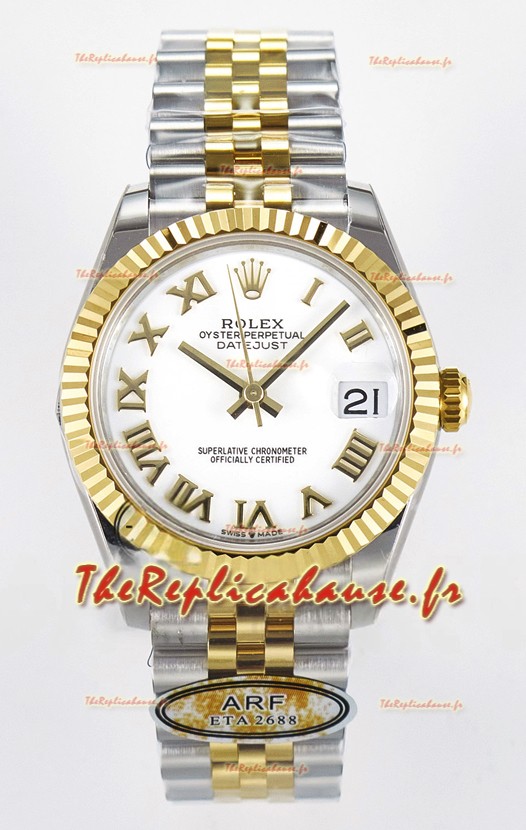 Rolex Super Clone Datejust ETA 2688 Mouvement 31MM Or Jaune Bicolore Cadran Blanc Suisse